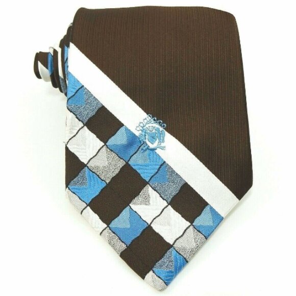 Oleg Cassini Jac-Lin Vintage Wide Tie Dark Brown White Blue Necktie - Picture 1 of 3
